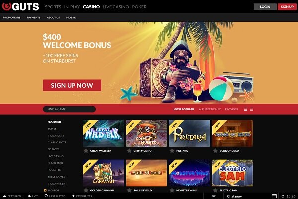 Guts casino homepage